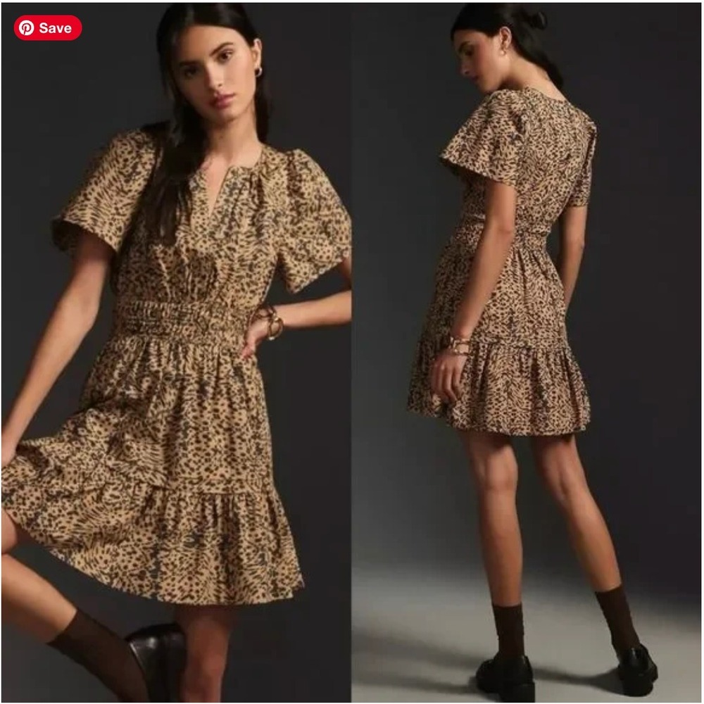 Women's Anthropologie Somerset Animal Print Short‎ Sleeve Mini Dress XL